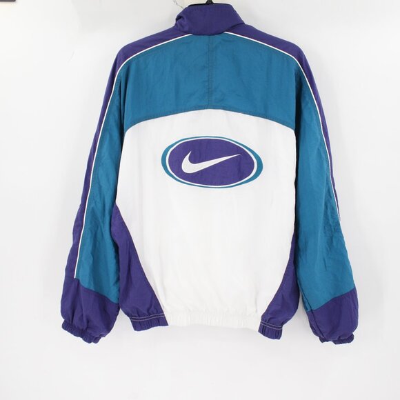 Vtg Nike Jacket Womens Medium Windbreaker Full Zip Nylon big Swoosh Colorblock - Picture 1 of 16